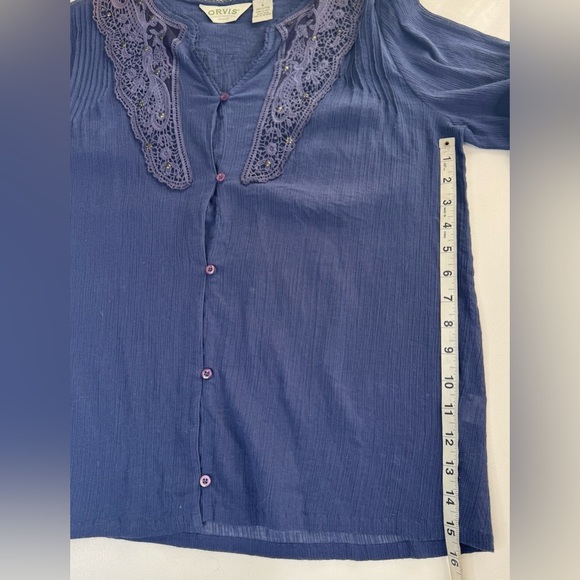Orvis 100% Cotton Gauze Pin Tuck Boho 3/4 Sleeve Blouse Small - Picture 5 of 9